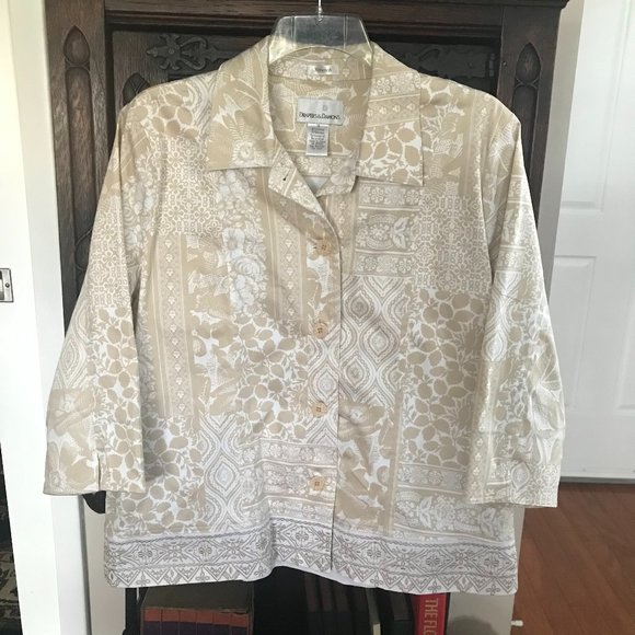 DRAPERS & DAMONS: TAN AND WHITE UNLINED LIGHTWEIGHT JACKET SIZE 18 - Picture 2 of 2